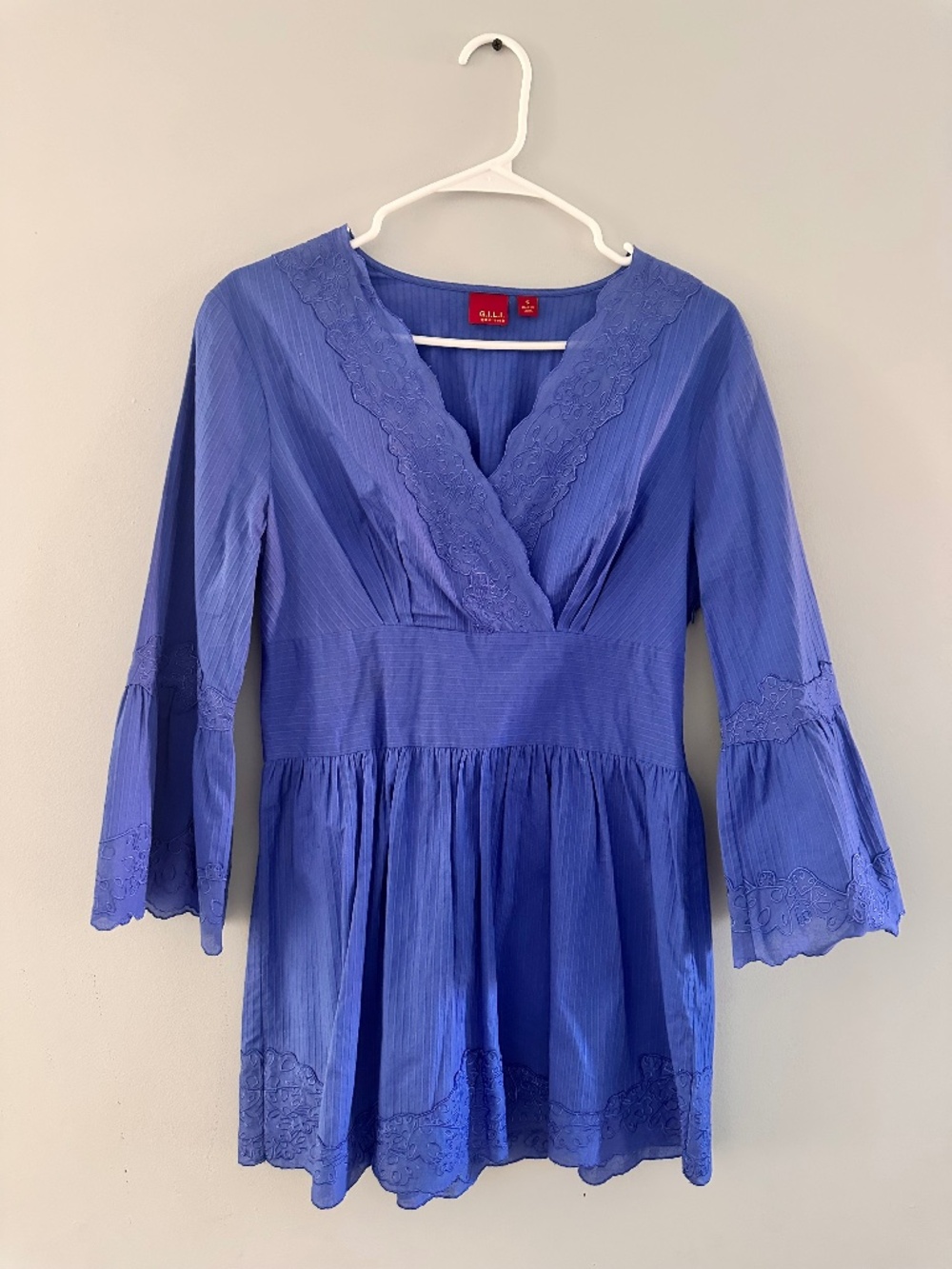 G.I.L.I. Blue Embroidered V-Neck Dress, Size S